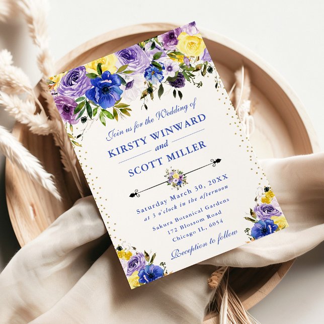 Purple and Cream Summer Flowers Wedding Invitation (Creator Uploaded)