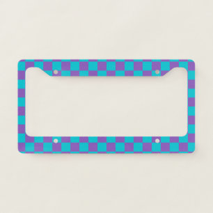 Purple and Cyan Checkerboard License Plate Frame