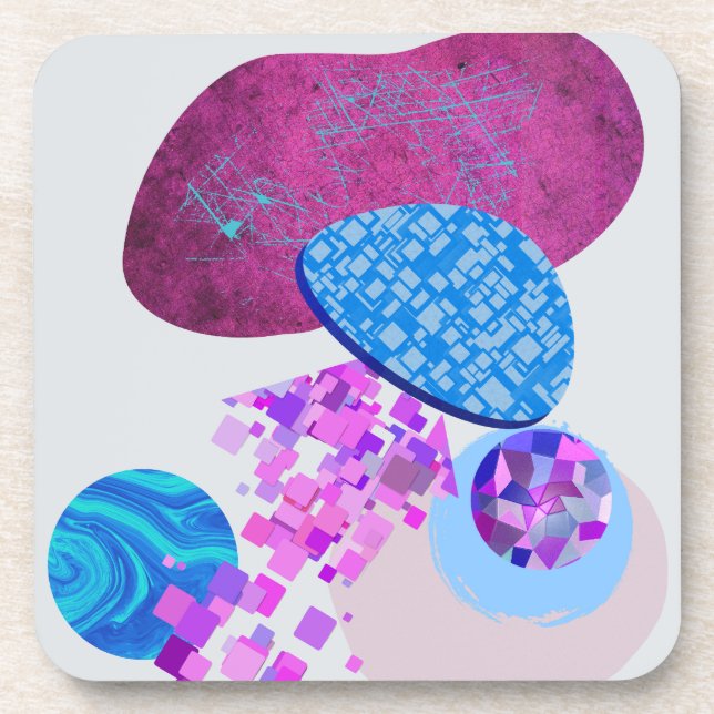 Purple And Cyan Modern Shapes Beverage Coaster (Front)