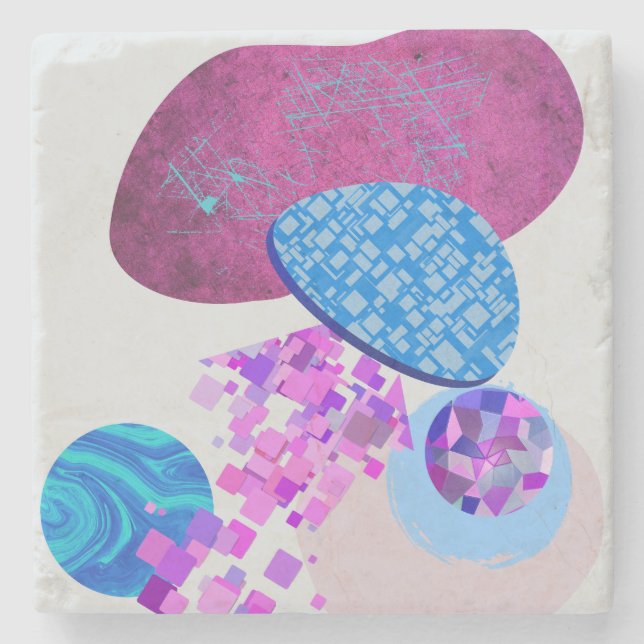 Purple And Cyan Modern Shapes Stone Coaster (Front)