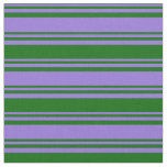 [ Thumbnail: Purple and Dark Green Colored Pattern of Stripes Fabric ]