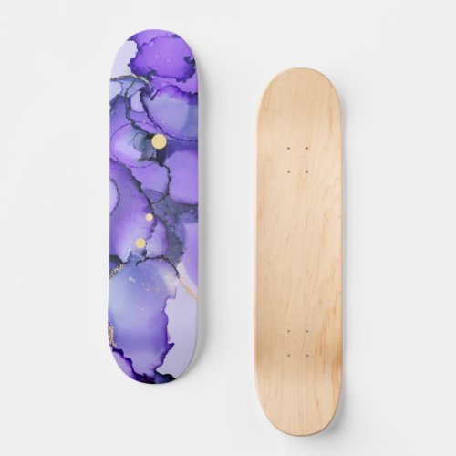 Purple and Faux Gold Abstract Waves Skateboard