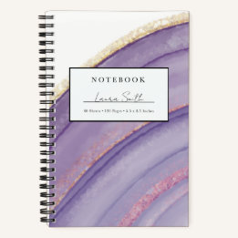 Purple And Faux Gold Agate Personalized Notebook