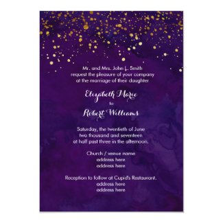 Purple and Faux Gold Glitter 5x7 Paper Invitation Card