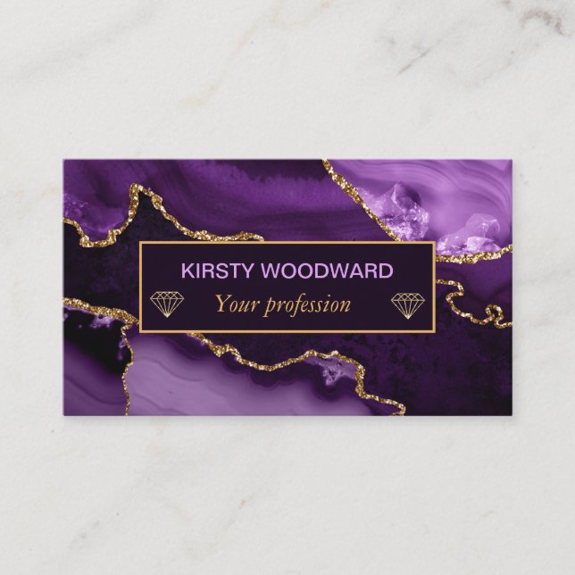 Purple and Faux Gold Glitter Marble Agate Business Card (Front)