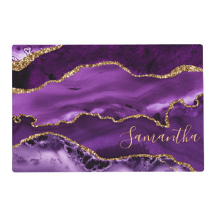 Purple and Faux Gold Glitter Marble Agate Placemat