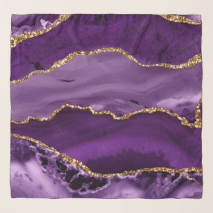 Purple and Faux Gold Glitter Marble Agate Scarf