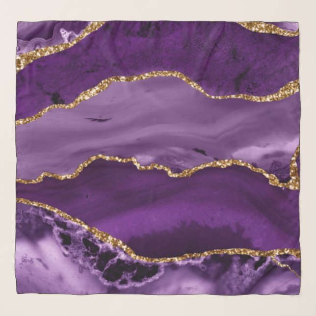 Purple and Faux Gold Glitter Marble Agate Scarf (Front)