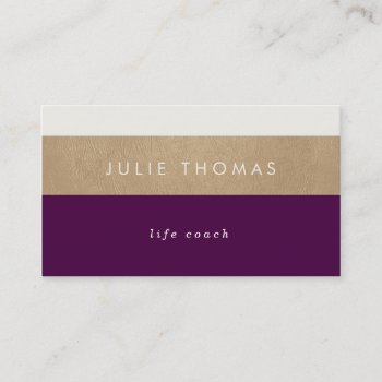 Purple And Faux Gold Leather Business Card by OakStreetPress at Zazzle