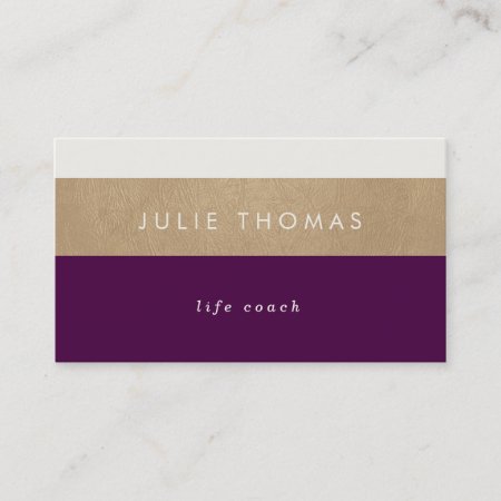 Purple And Faux Gold Leather Business Card
