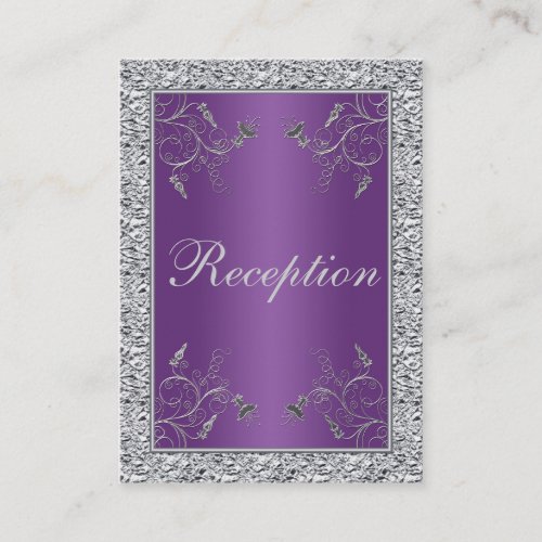 Purple and FAUX Silver Foil Floral Enclosure Card Business Card Template