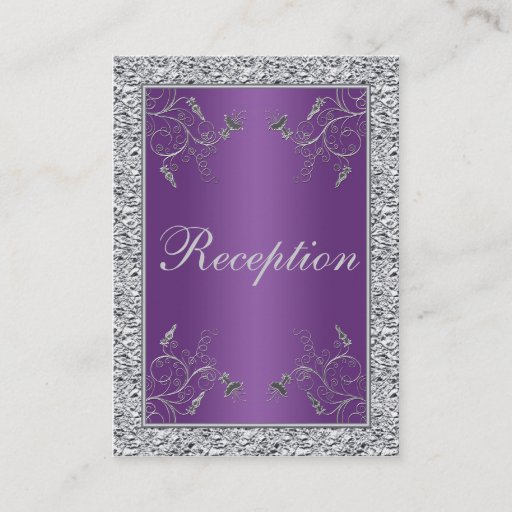 Customizable Purple and FAUX Silver Foil Floral Enclosure Card Business Card Template