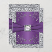 Purple and FAUX Silver Foil Floral RSVP Card (Front/Back)