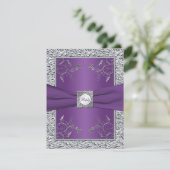 Purple and FAUX Silver Foil Floral RSVP Card (Standing Front)