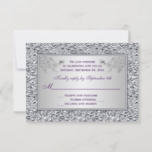 Purple and FAUX Silver Foil Floral RSVP Card II