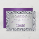 Purple and FAUX Silver Foil Floral RSVP Card II (Front/Back)