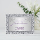 Purple and FAUX Silver Foil Floral RSVP Card II (Standing Front)