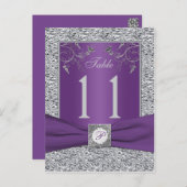 Purple and FAUX Silver Foil Table Number Card (Front/Back)