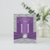 Purple and FAUX Silver Foil Table Number Card (Standing Front)
