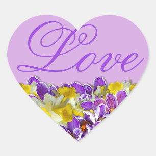 Purple and Floral Spring Heart-Shaped Love Sticker