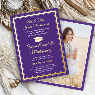 Purple and Foil Photo Graduation Announcement
