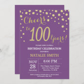 Purple and Gold 100th Birthday Diamond Invitation (Front/Back)