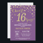 Purple and Gold 16th Birthday Diamond Invitation<br><div class="desc">16th Birthday Invitation with Purple and Gold Glitter Diamond Background. Gold Confetti. Kids Birthday. Boy or Girl Birthday. For further customization,  please click the "Customize it" button and use our design tool to modify this template.</div>