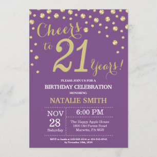 Purple and Gold 21st Birthday Diamond Invitation