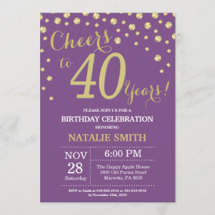 Purple and Gold 40th Birthday Diamond Invitation