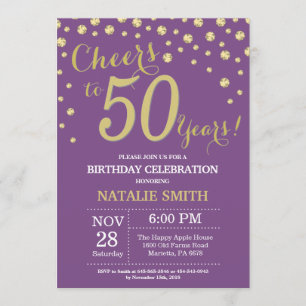 Purple and Gold 50th Birthday Diamond Invitation