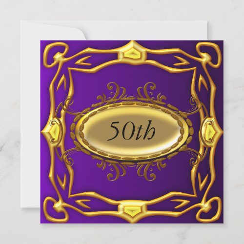 Purple and Gold  50th Birthday Invitation