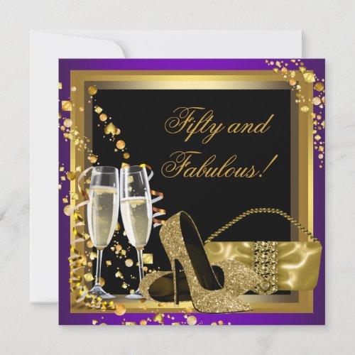 Purple and Gold 50th Birthday Party Invitation
