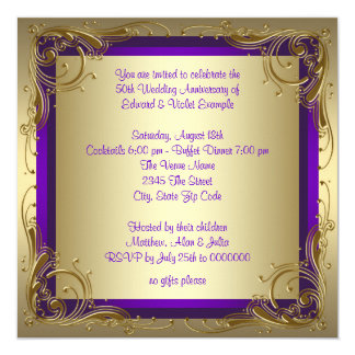 Purple and Gold 50th Wedding Anniversary Party Card