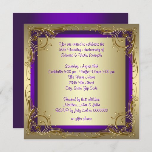 Purple and Gold 50th Wedding Anniversary Party Invitation | Zazzle