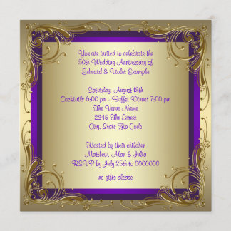 Purple and Gold 50th Wedding Anniversary Party Invitation