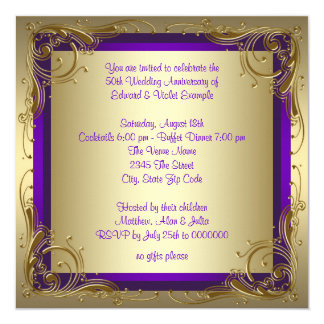 Purple and Gold 50th Wedding Anniversary Party Invitation