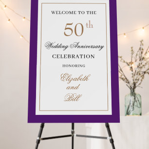 Purple and Gold 50th Wedding Anniversary Welcome Foam Board