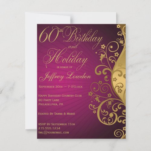 Purple and Gold 60th Birthday &amp; Holiday Invite