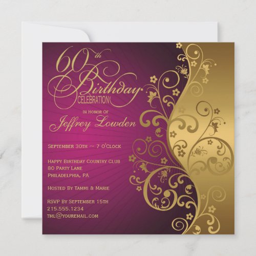 Purple and Gold 60th Birthday Party Invitation