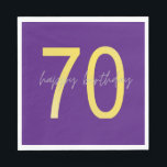 Purple and Gold 70th Birthday Paper Napkin<br><div class="desc">Personalized purple and gold 70th paper napkins which would make an elegant party decor touch to his 70th birthday party celebration.</div>