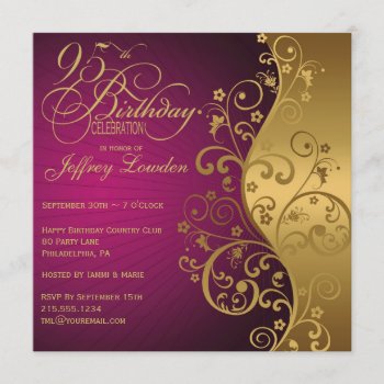 Purple And Gold 95th Birthday Party Invitation by Be_My_Valentine at Zazzle