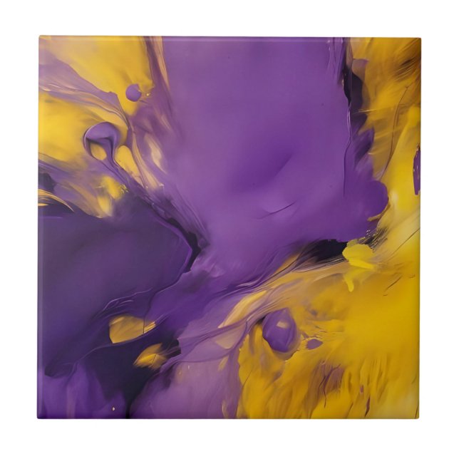 Purple and Gold Abstract Ceramic Tile (Front)
