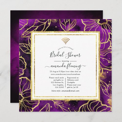 Purple and Gold Abstract Floral Virtual Shower Invitation