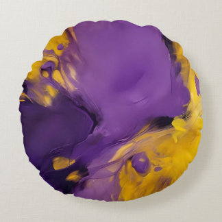 Purple and Gold Abstract Round Pillow