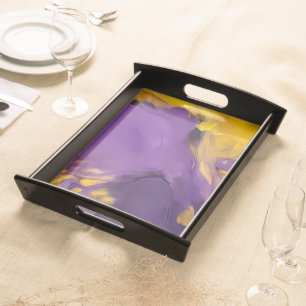 Purple and Gold Abstract Serving Tray