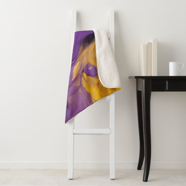 Purple and Gold Abstract Sherpa Blanket (In Situ)