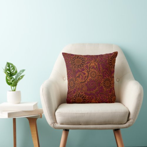 Purple and Gold Abstract Sunflowers Throw Pillow