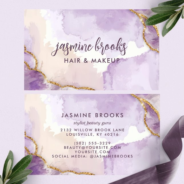Purple and Gold Abstract Watercolor Business Card (Creator Uploaded)