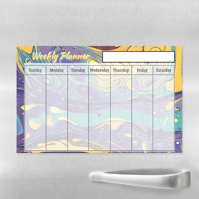 Purple and gold abstract weekly planner magnetic dry erase sheet (In Situ)