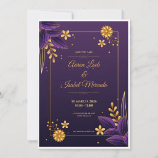 Purple and Gold Aesthetics Floral Save the Date Invitation